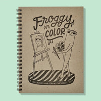Notebook with 'Froggy in Color' illustration on a light green background