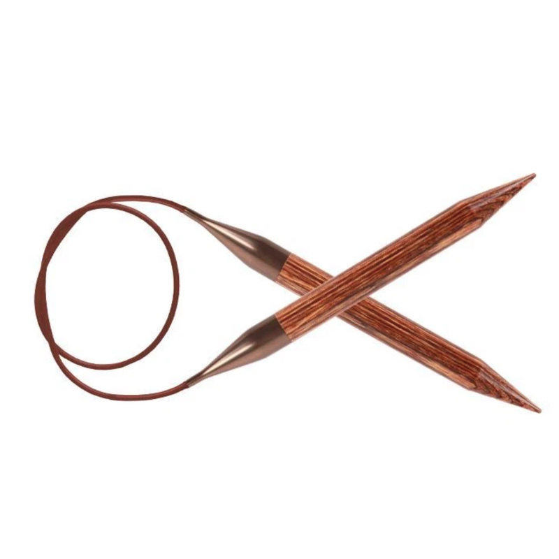 Wooden circular knitting needle on a white background