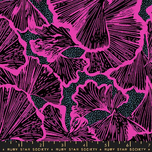 Black fabric with purple ginko leaves