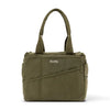 Green tote bag with 'Soolia' branding on a white background