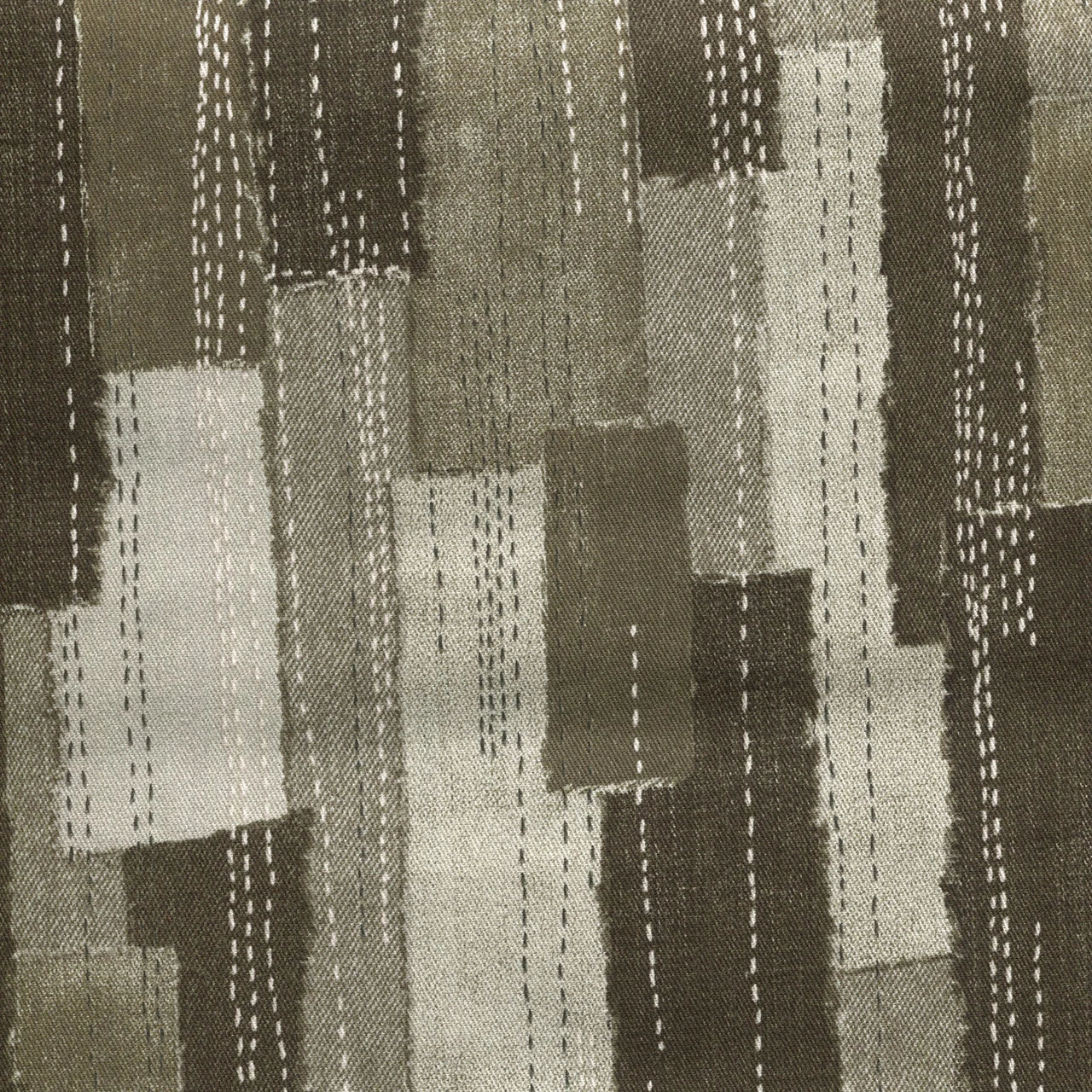 Sashiko Denim Striped Patch Print Twill by Kokka in Green