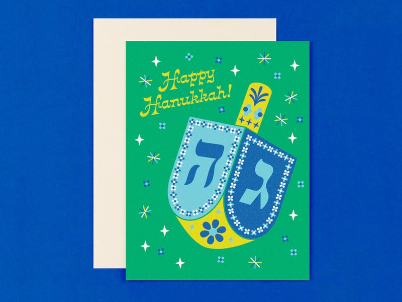 Retro Floral Dreidel Hanukkah Card Greeting Cards My Darlin'
