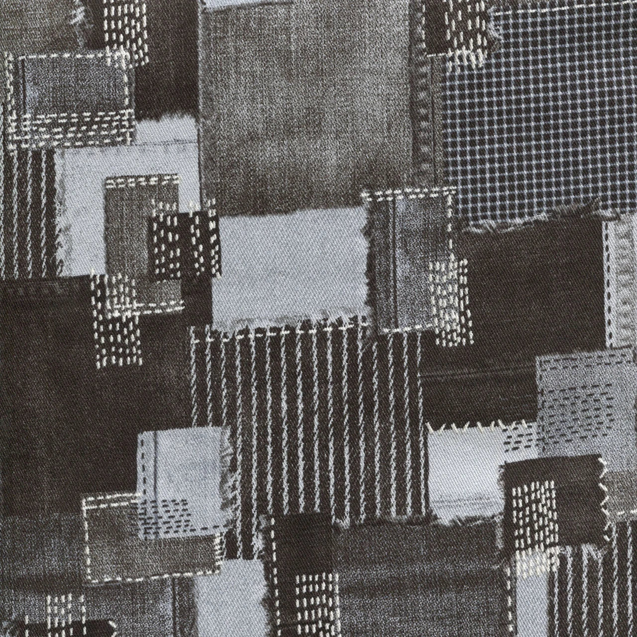 Sashiko Denim Print Patchwork Twill by Kokka in Grey