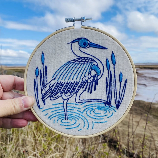 Blue Heron Complete Embroidery Kit Kit Hook, Line & Tinker