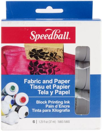 Package of block printing inks with the brand name "Speedball" printed on it.