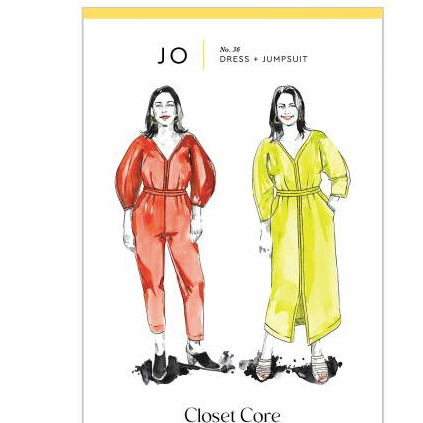 sewing pattern featuring a long sleeve jumpsuit and a long sleeve dress