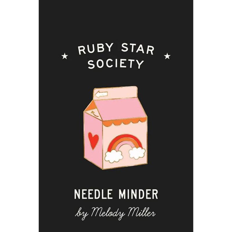 Ruby Star Society Needle Minder with pink milk carton design on a black background