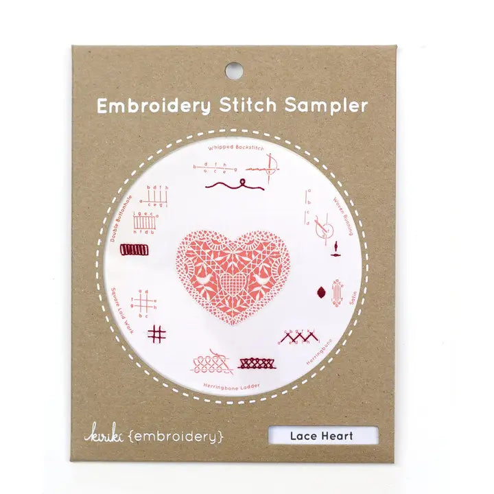 Embroidery Stitch Sampler Kit - Lace Heart Kit Kiriki Press
