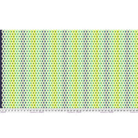 Lace multicolor patterned fabric with a ruler at the bottom for scale.