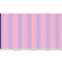 Fabric with a colorful geometric pattern in pink, purple, and orange on a white background