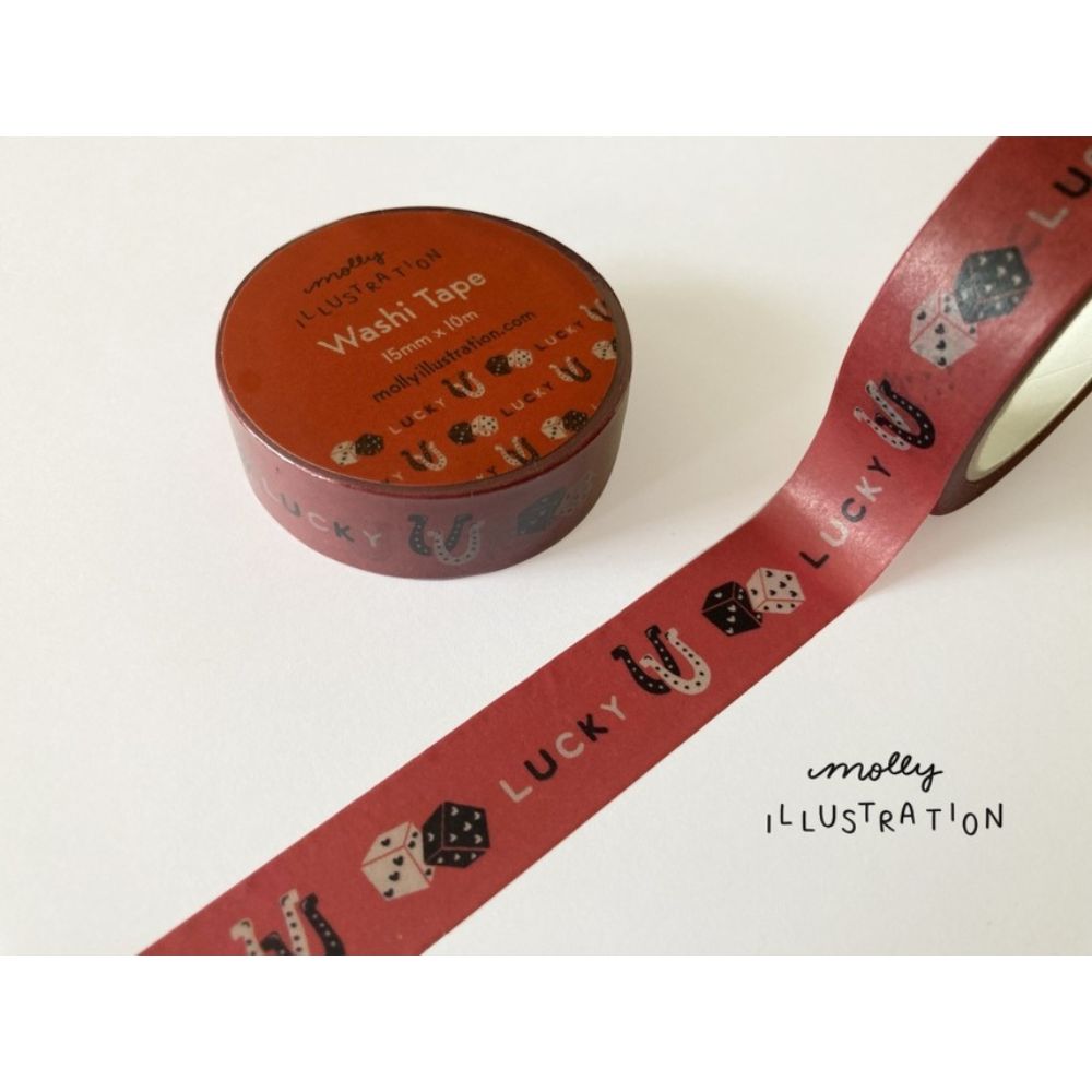Washi tape with 'Lucky' design and molly illustration branding on a white background