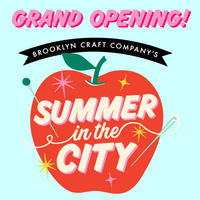 Promotional graphic for Brooklyn Craft Company's 'Summer in the City' event with a red apple illustration.
