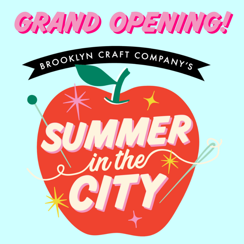 Promotional graphic for Brooklyn Craft Company's 'Summer in the City' event with a red apple illustration.