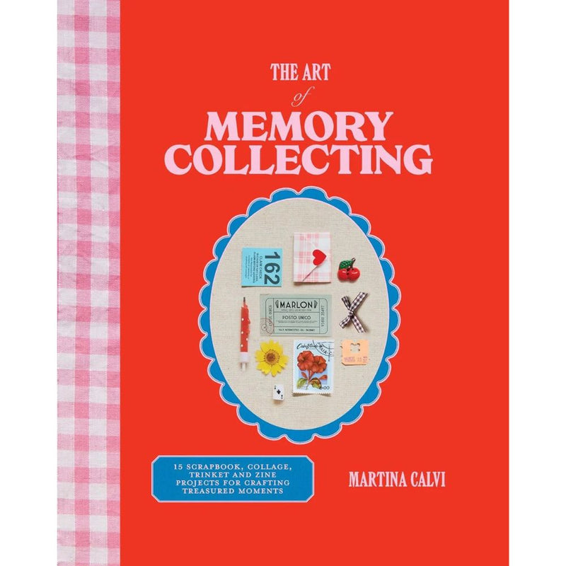 Book cover of 'The Art of Memory Collecting' by Martina Calvi with a red background and decorative elements.