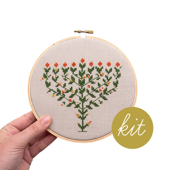 Flowering Menorah Cross Stitch Kit Needlework Junebug and Darlin