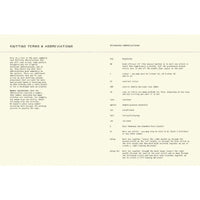 A page showing different knitting terms and abbreviations, including definitions for various knitting techniques. 