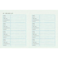 A light green page titled "My Yarn Wish List" with sections for brand, weight, fibre/care, color/ dyelot no. and quantity. 