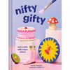 Book cover of 'nifty gifty' with mini crafts and a brush on a light purple background