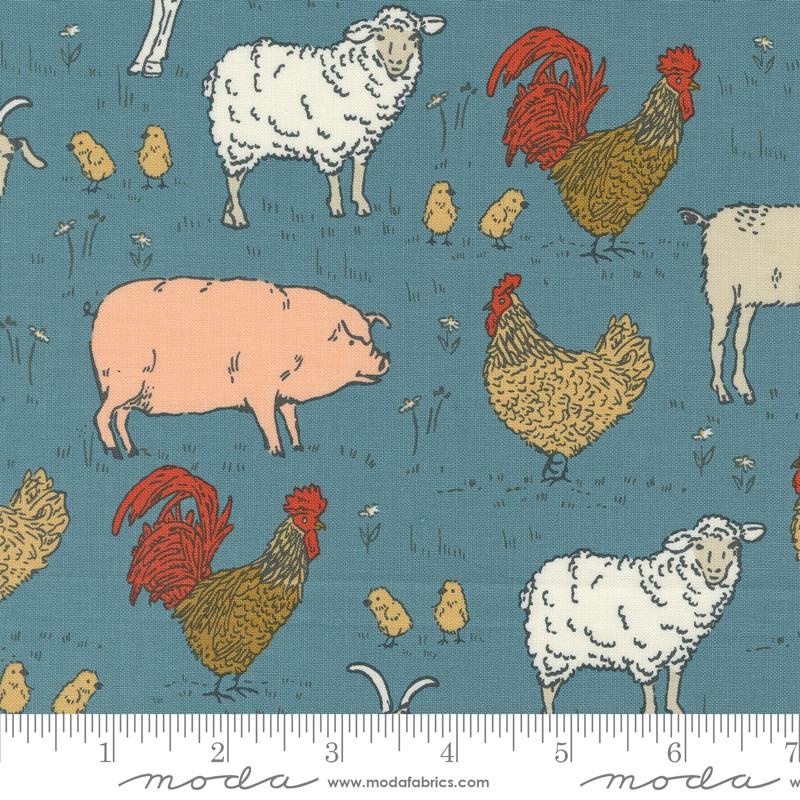 Pigs, sheep, chicken goats and cows on a blue background