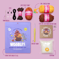 Contents of Peat the Troll crochet kit