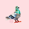 pigeon brooch on a pink background