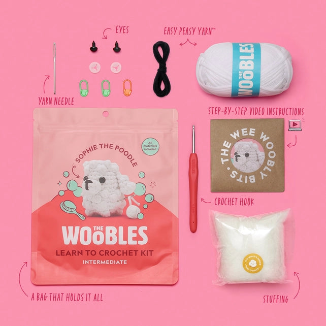Poodle crochet kit contents