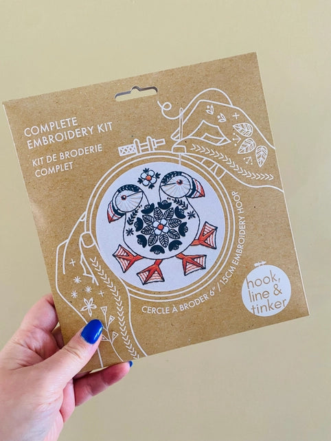 Puffin Complete Embroidery Kit Kit Hook, Line & Tinker