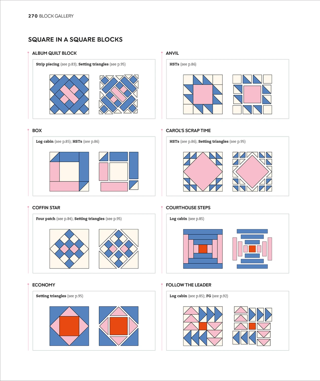 Illustrations of various quilt blocks on a white background