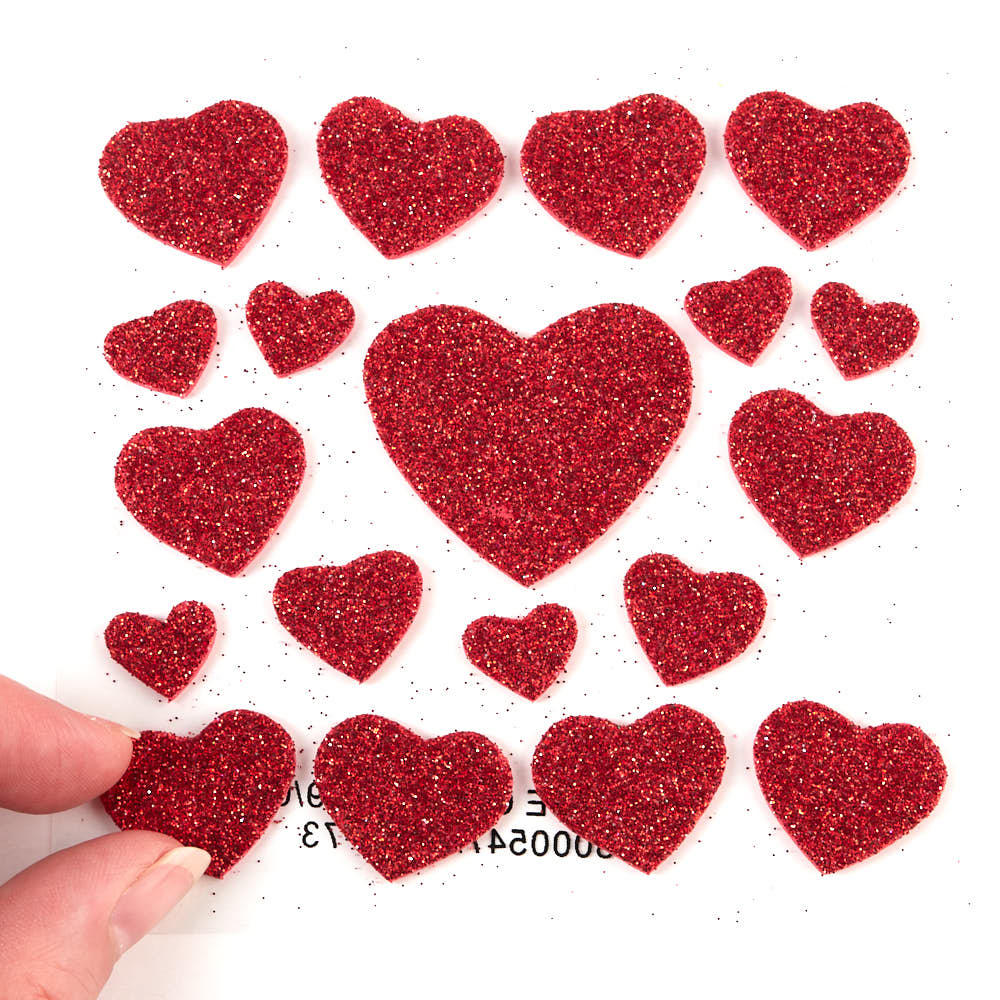 Red Glitter Heart Foam Stickers