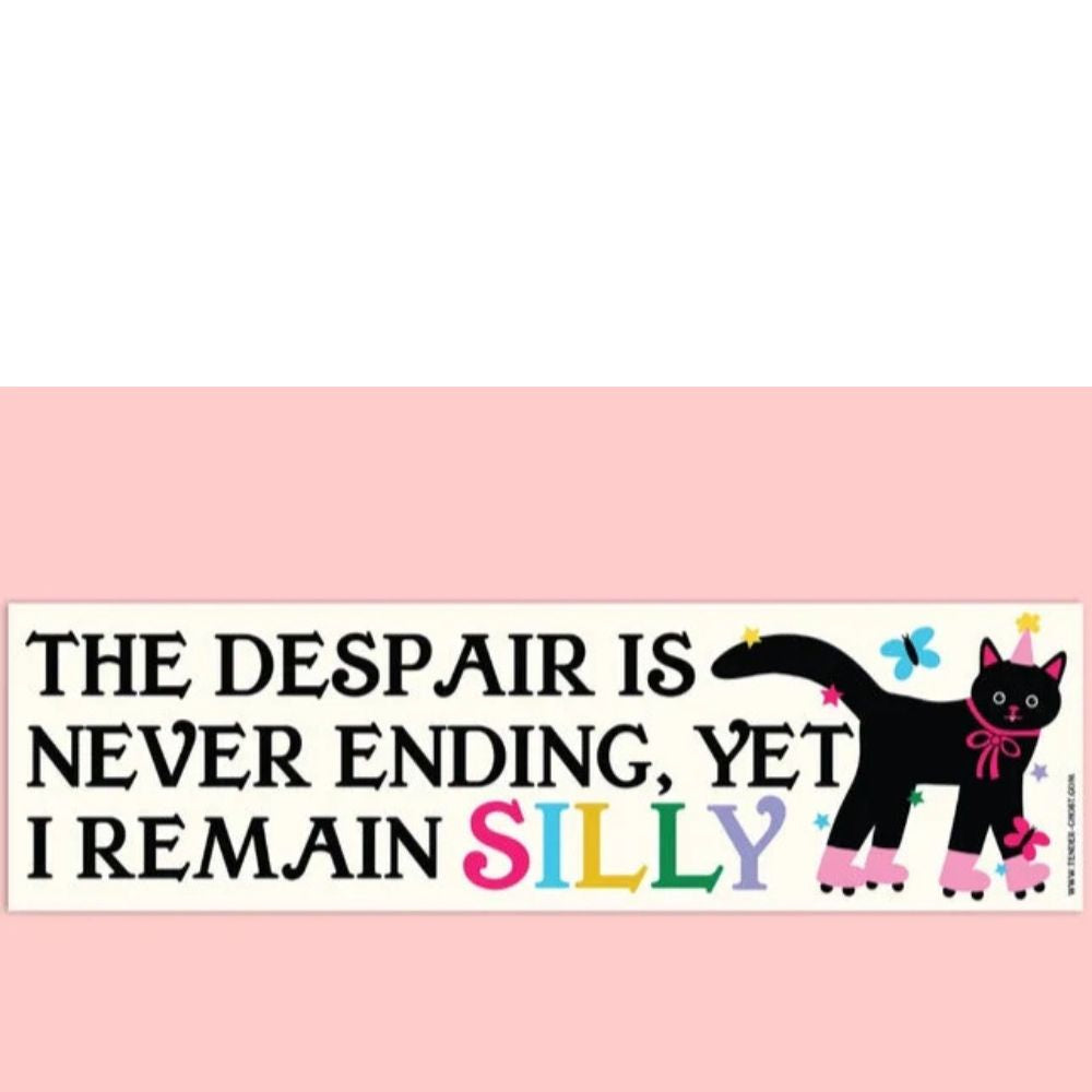 Bumper sticker with a black cat illustration and motivational text on a pink background