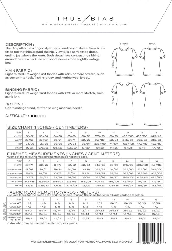 Rio T-shirt & Dress Pattern 0-18 Pattern True Bias