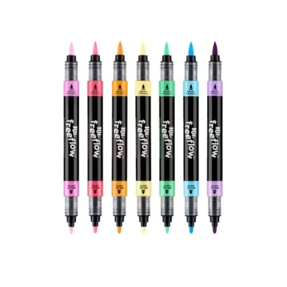 A row of open colorful fabric markers.