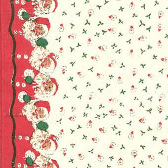 Patterned toweling with red santa border and mistletoe on a white background