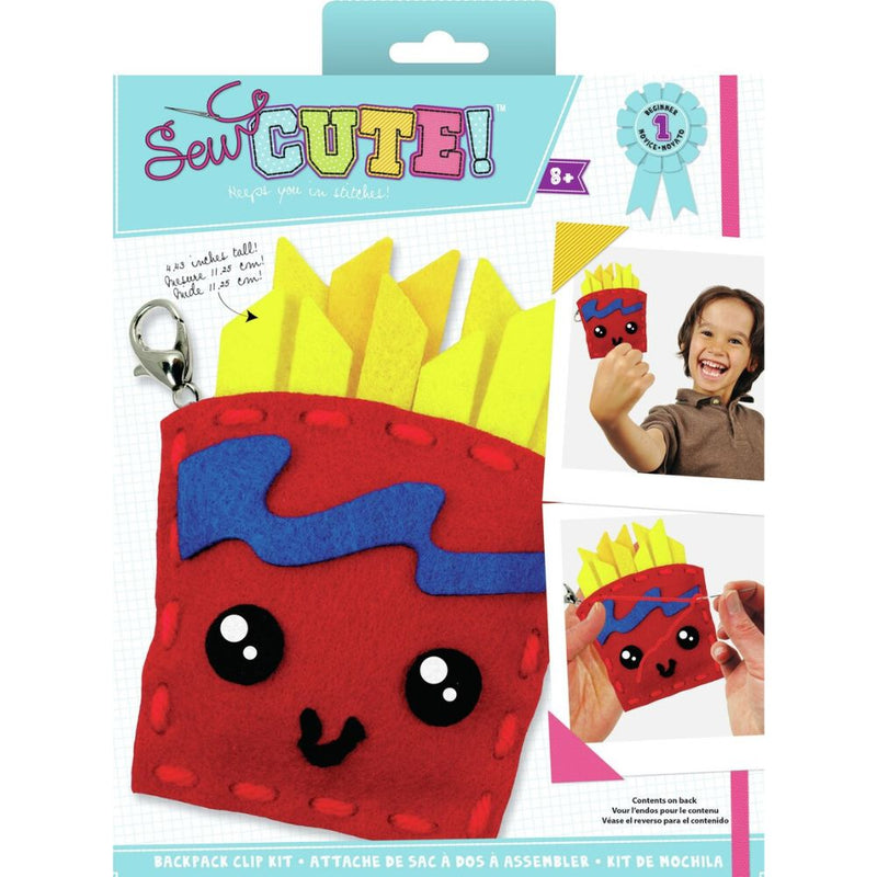 Sew Cute! craft kit packaging with a felt food item and child using it