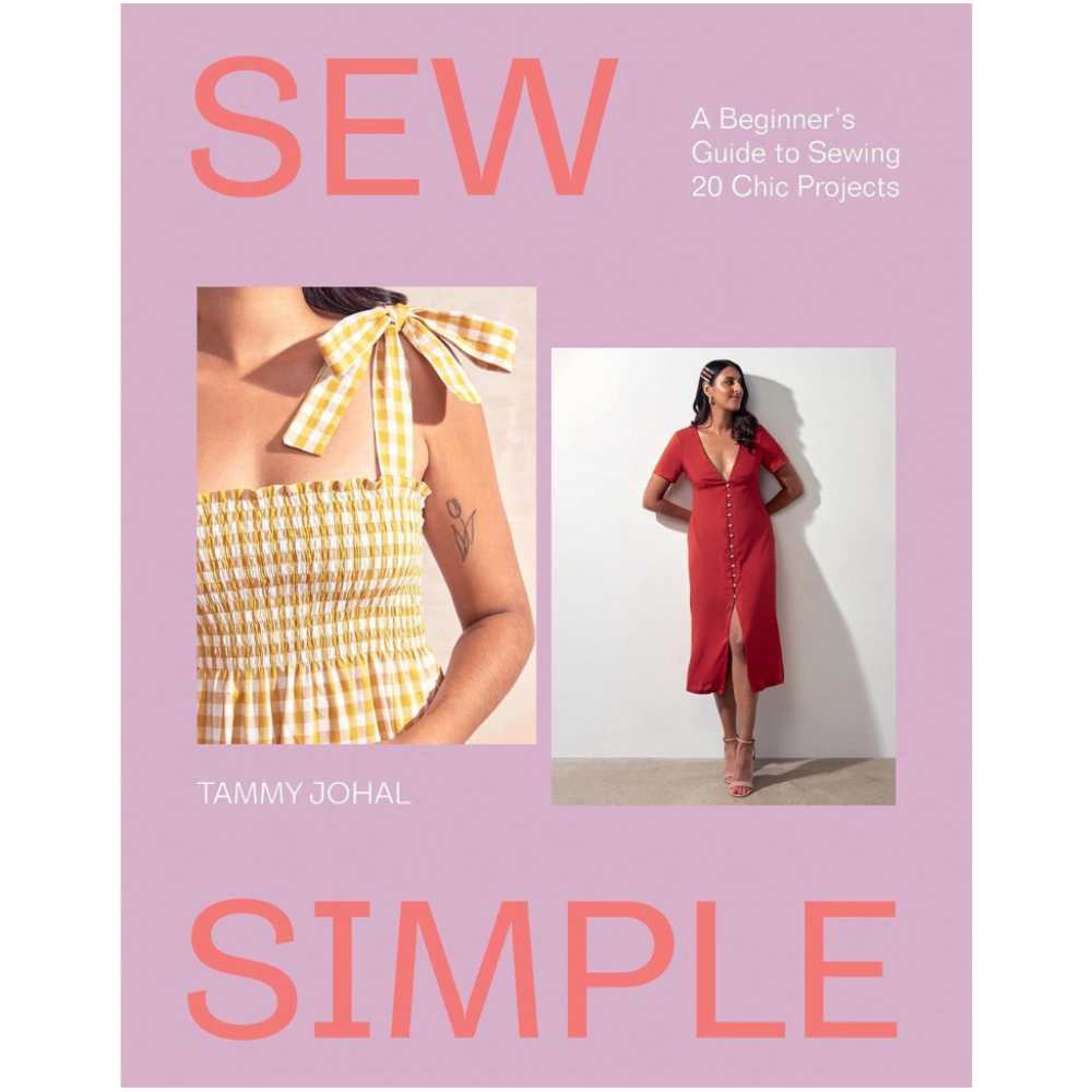 the cover of 'Sew Simple', a sewing book by Tammy Johal, featuring a lavender background and photographs of women in handmade dresses