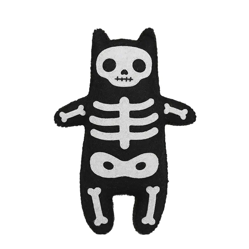 Embroidered cat with skeleton outline