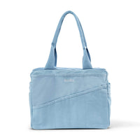 Light blue tote bag with 'Soolia' branding on a white background