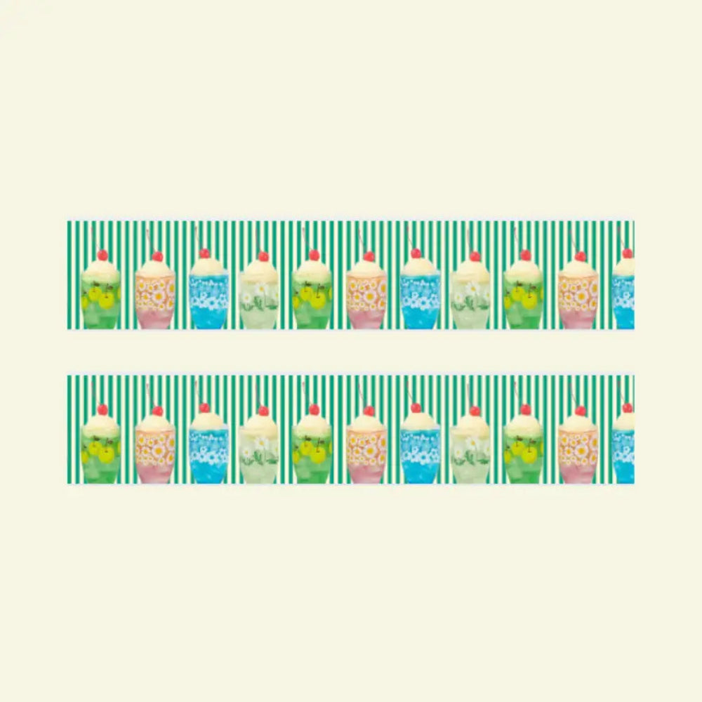 Pattern of colorful ice cream cones on a striped background