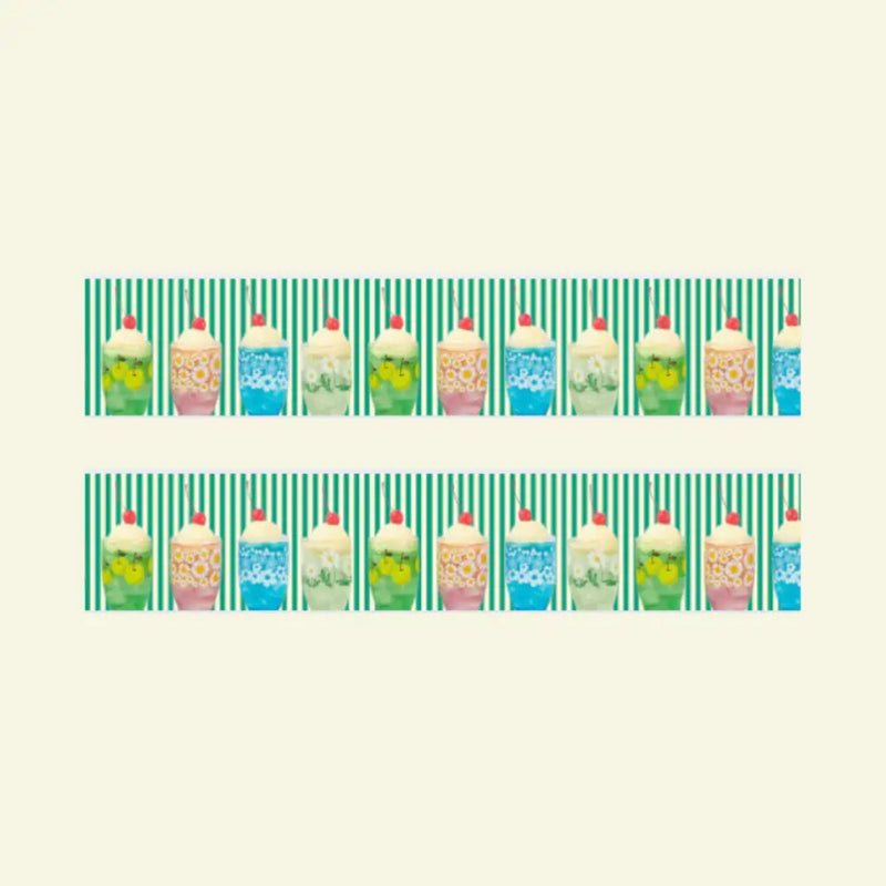 Pattern of colorful ice cream cones on a striped background