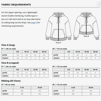 Fabric requirements chart for the solstice hoodie pattern