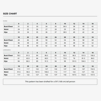 Size chart for the Solstice Hoodie pattern