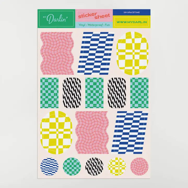 Sticker sheet with various colorful patterns on a white background