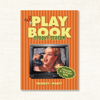 The front cover of 'Spooky Season Playboo' with the text 'collage and activity zine, featuring a vintage horror movie image