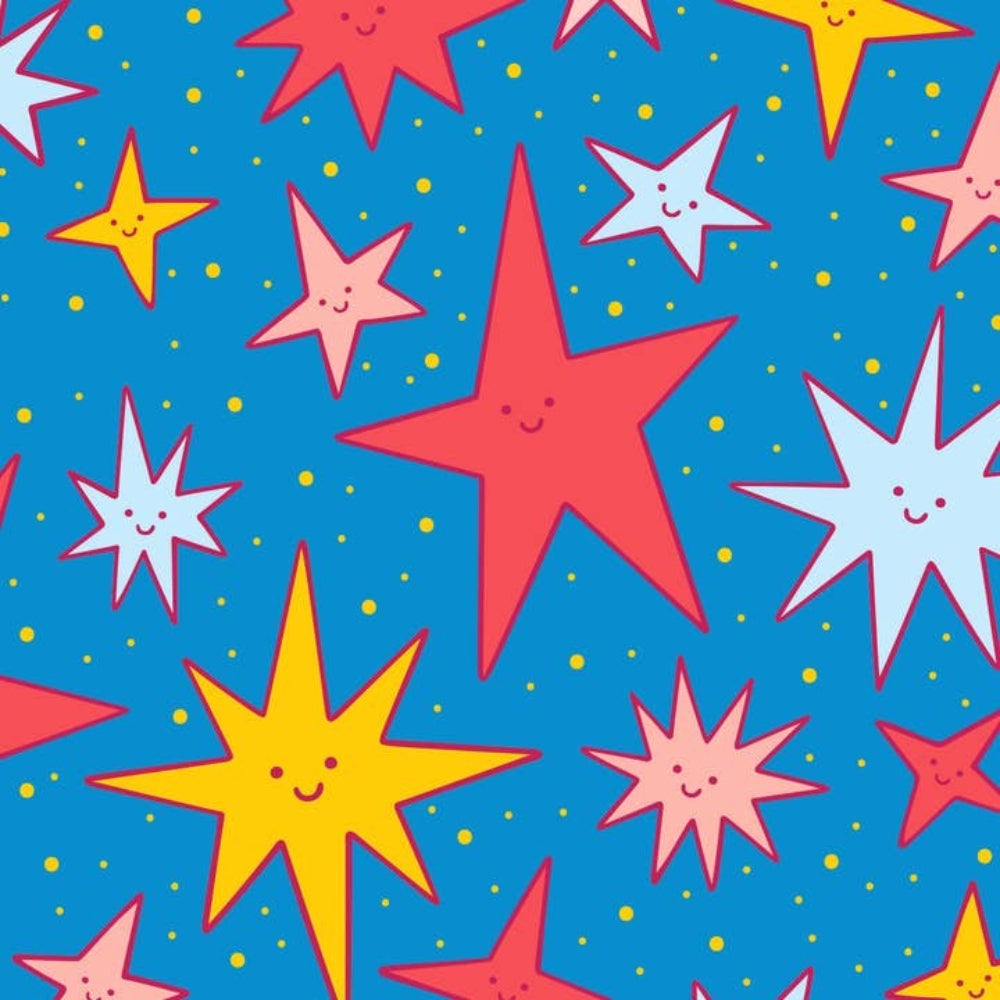 Colorful star pattern on a blue background