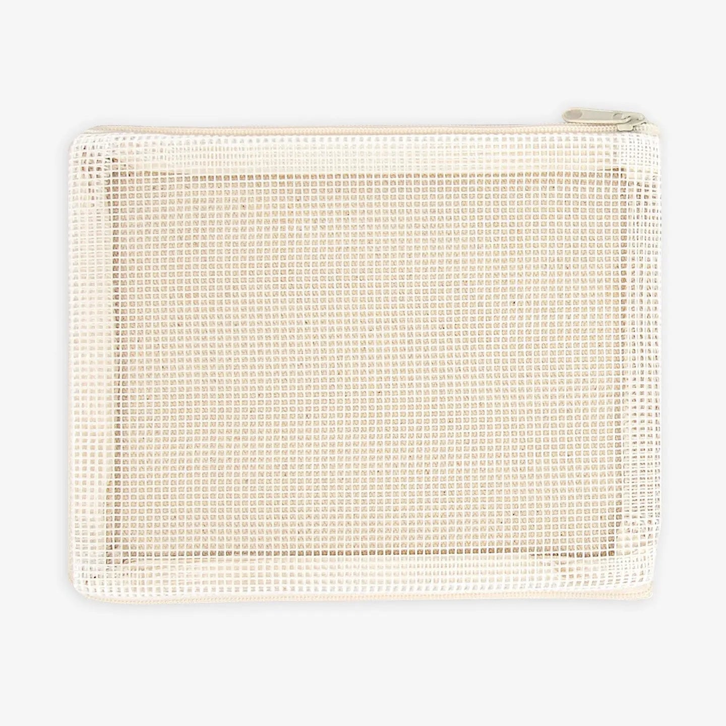 Beige woven pouch on a white background