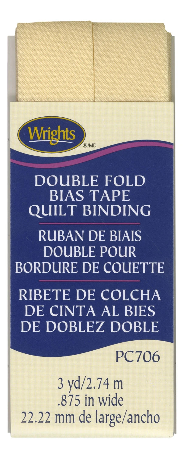 Wrights double fold bias tape quilt binding in light yellow