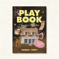 The front cover of 'Sweater Weather Playbook- Collage and Activity Zine' featuring a cozy cottage and autumnal designs