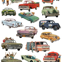 Paper featuring images of vintage cars.