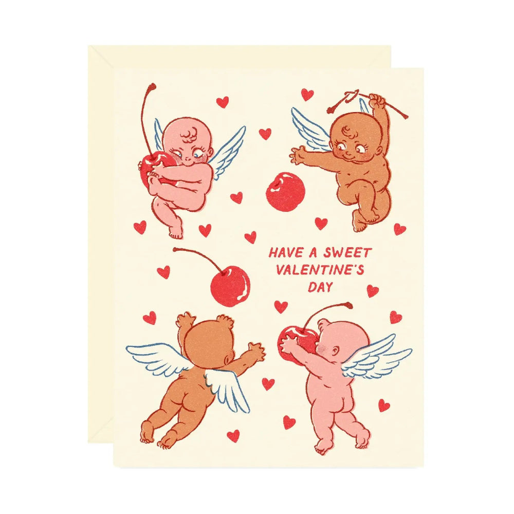 Valentine's Day card with cherubic illustrations and 'Have a Sweet Valentine's Day' text.