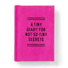 Pink diary with black text on a white background